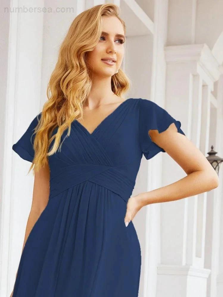 Numbersea Formal Prom Gowns for Mother of The Bride Cap Sleeves Bridesmaid Dress 28047 by numbersea