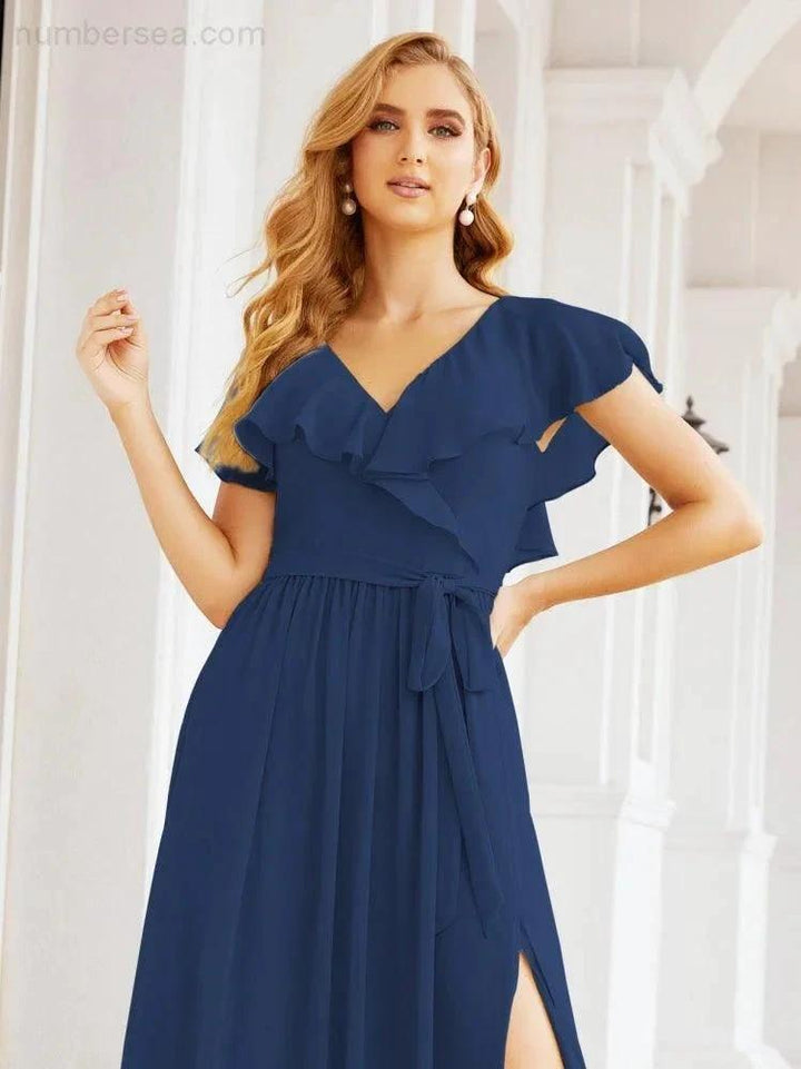 Bridesmaid Dresses with Flutter Sleeves Formal Evening Party Prom Gowns 28044 by numbersea