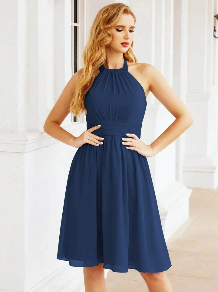 Numbersea Halter Chiffon Bridesmaid Dresses Short Sleeveless Formal Party Dress Open Back 28023 by numbersea