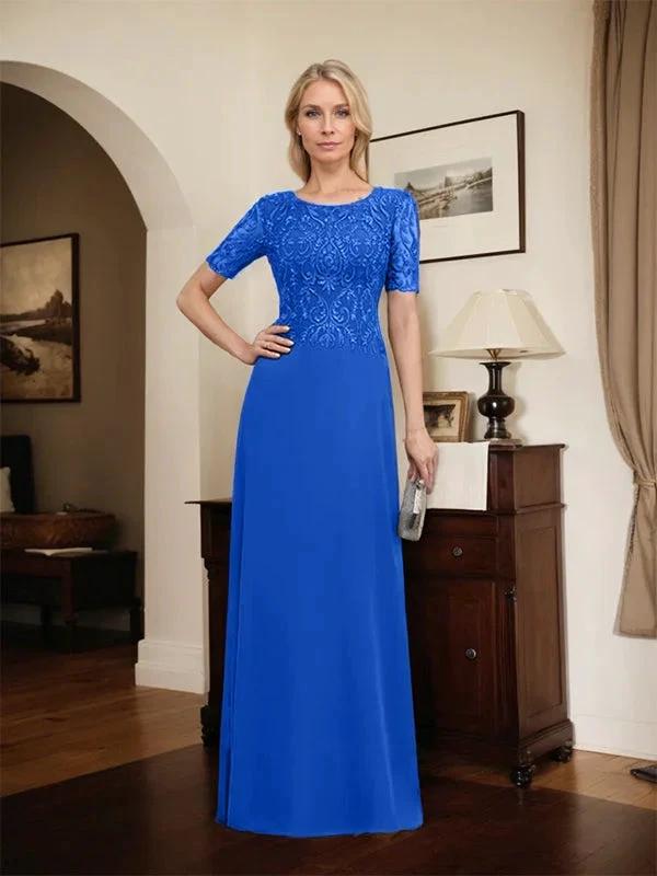 A-line Scoop Floor-Length Lace Chiffon Mother of the Bride Dress With Sequins by Dreamylily