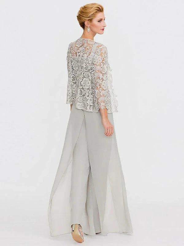 3 Piece Chiffon Square Neck Mother of the Bride Pantsuits with Jacket by Dreamylily
