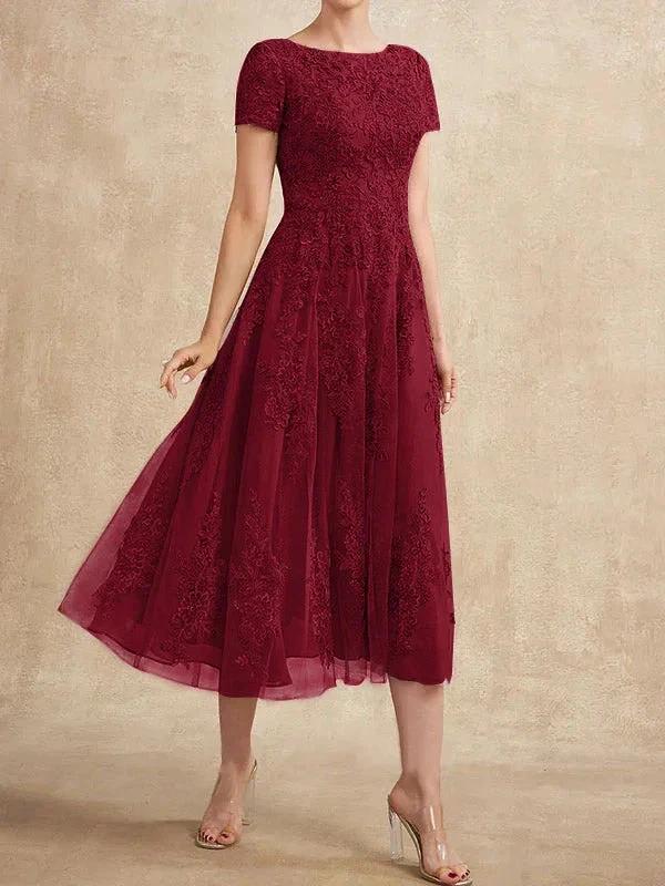 A-line Scoop Tea-Length Tulle Lace Mother of the Bride Dress by Dreamylily