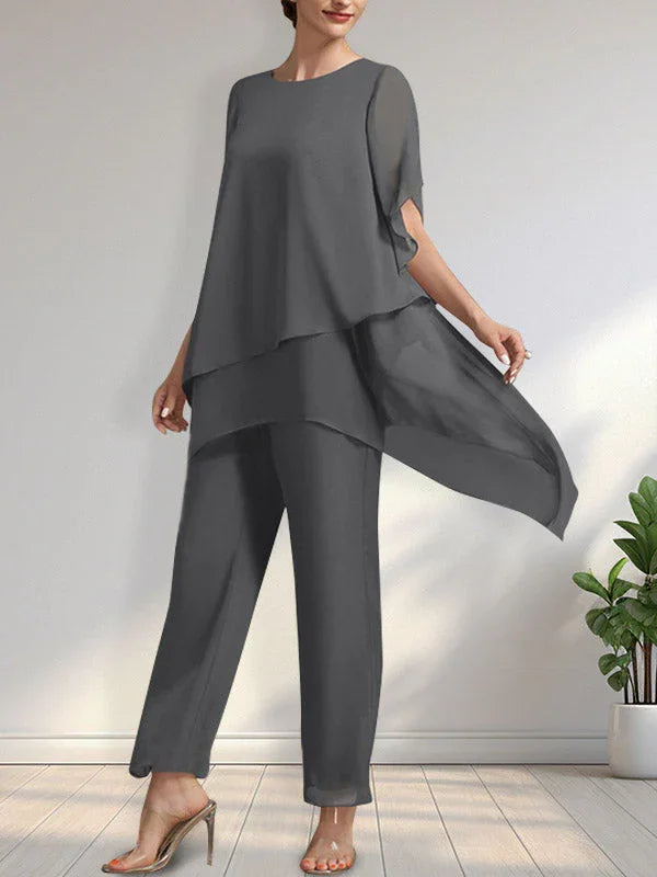 Separates Jumpsuit/Pantsuit Scoop Ankle-Length Chiffon Mother of the Bride Dress by Dreamylily
