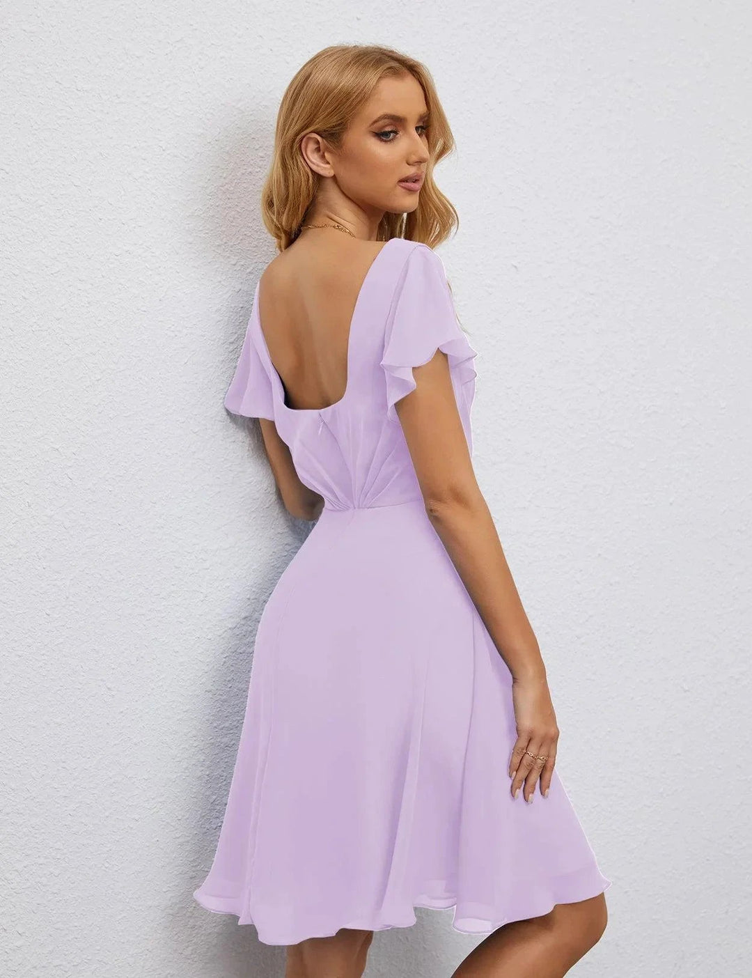 Numbersea U Back Homecoming Dress Formal Prom Dress Knee Length Short Sleeves Cocktail Party Dress 28077 by numbersea