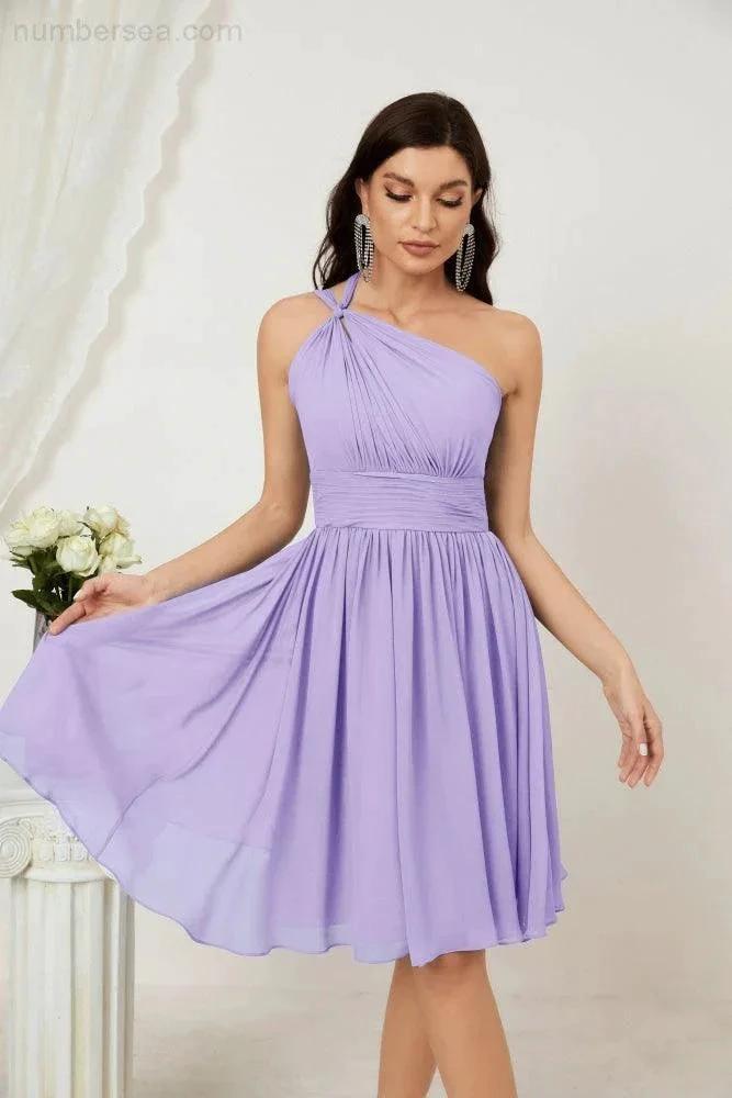 Numbersea Women Chiffon Short One Shoulder Bridesmaid Dress Formal Dresses for Party Homecoming 2804 by numbersea