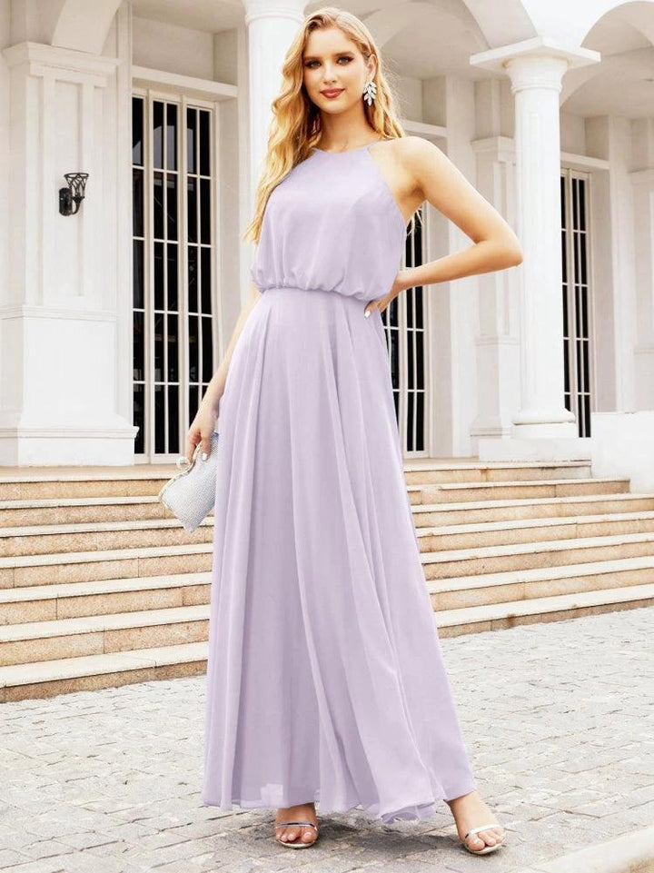 Numbersea Halter Long Bridesmaid Dresses Formal A line Juniors Dress 28029 by numbersea
