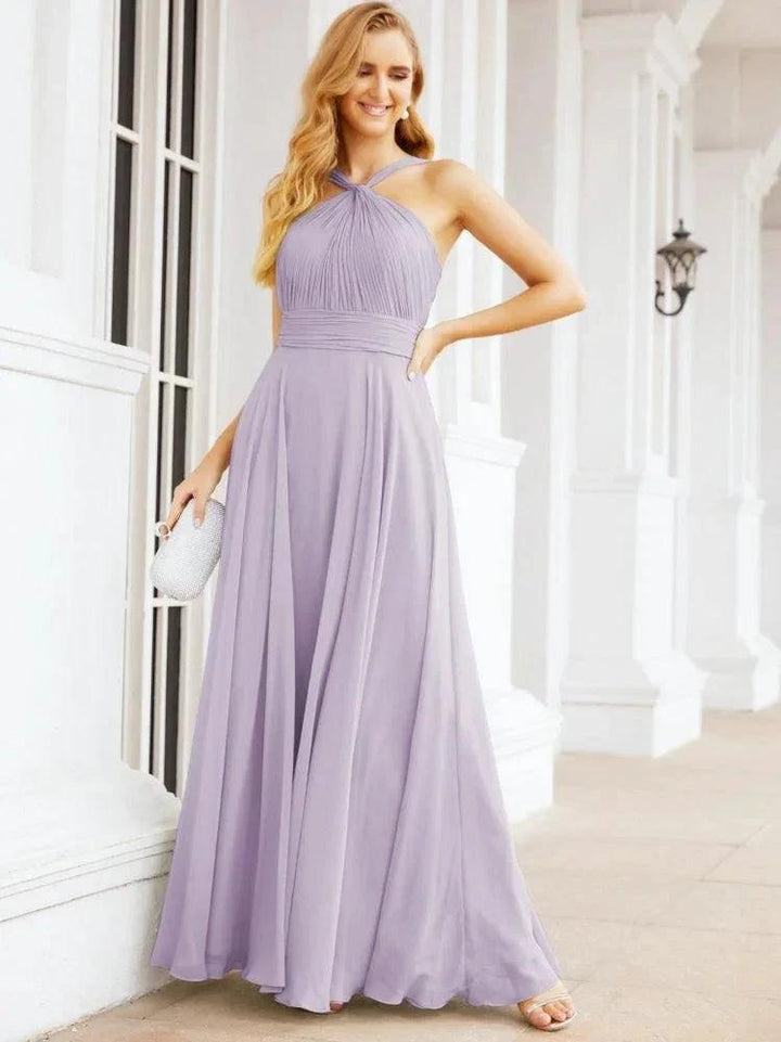 Numbersea Crisscross Halter Bridesmaid Dresses for Party Wedding Evening Prom Maxi Ball Gowns 28053 by numbersea