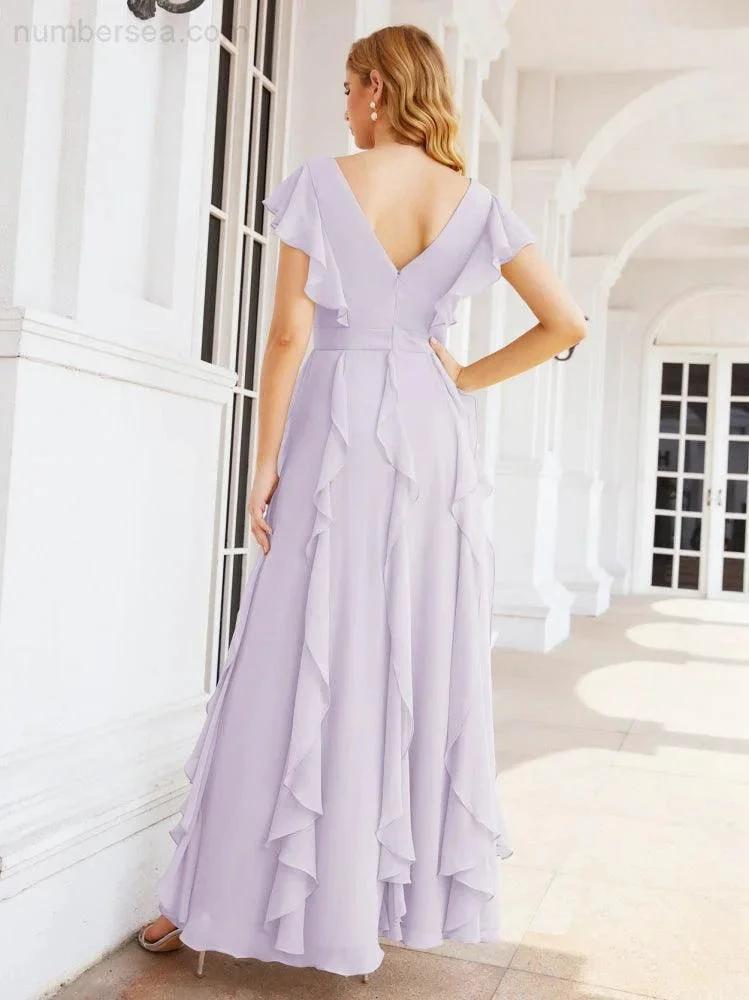 Ruffled Bridesmaid Dresses with Sleeves Long Formal Party Dress 28041 by numbersea