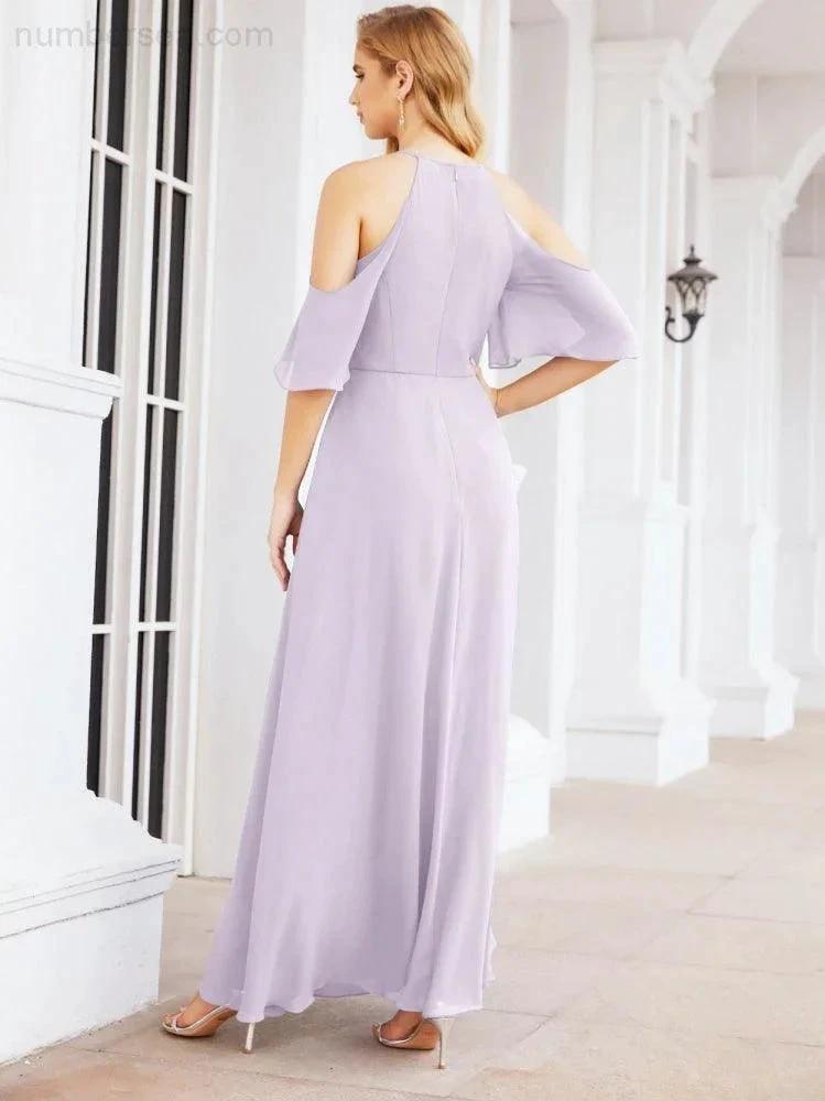 Numbersea Cold Shoulder Bridesmaid Dresses A-Line Long Formal Evening Gowns 28074 by numbersea