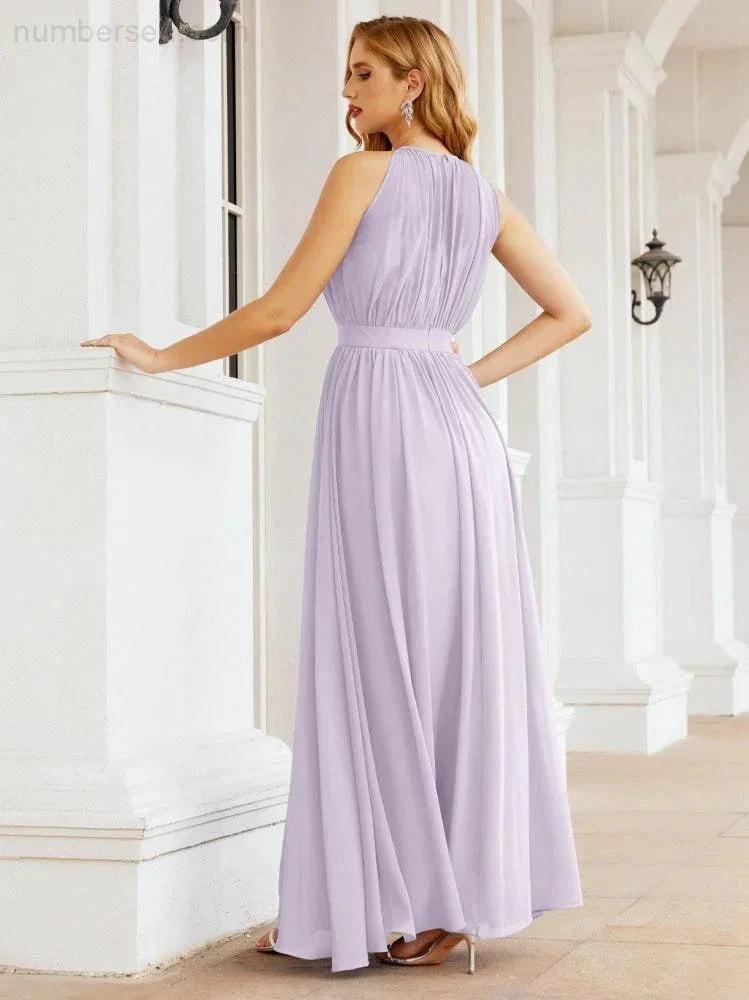 Numbersea Halter Bridesmaid Dress Empire Waist Formal Evening Prom Gown for Mother of The Bride 28030 by numbersea