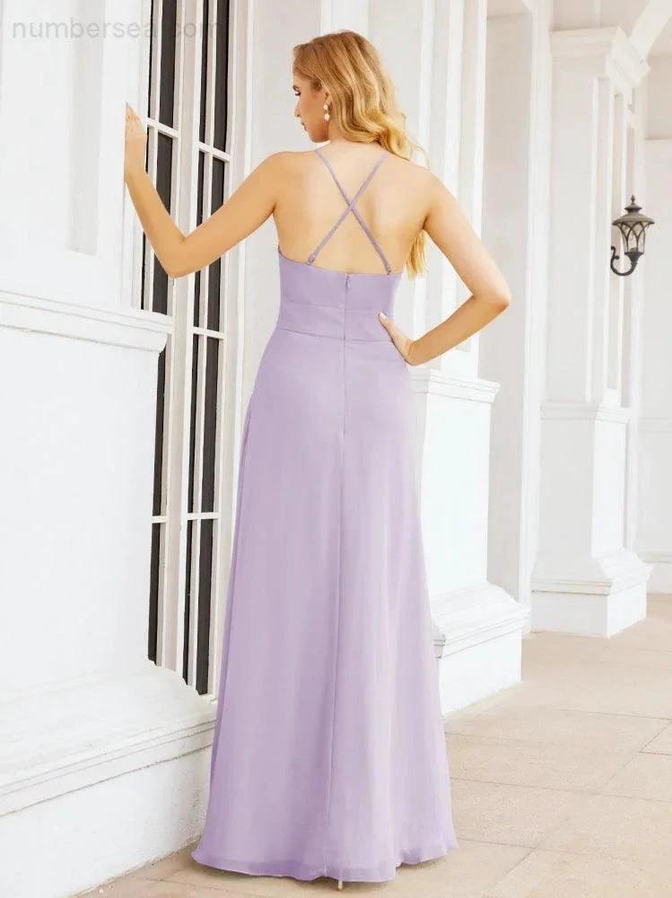 Numbersea Halter Bridesmaid Dresses with Pockets Sleeveless Formal Evening Party Prom Gowns 28055 by numbersea