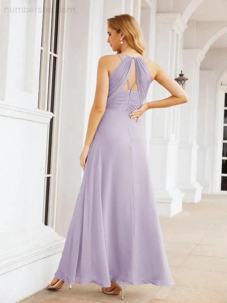 Numbersea Double Spaghetti Straps Bridesmaid Dresses for Women Long Formal Party Dress Side Split 28051 by numbersea