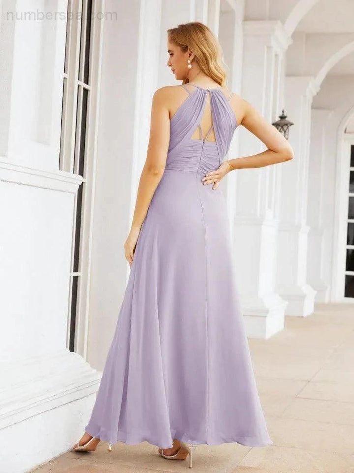 Numbersea Double Spaghetti Straps Bridesmaid Dresses for Women Long Formal Party Dress Side Split 28051 by numbersea