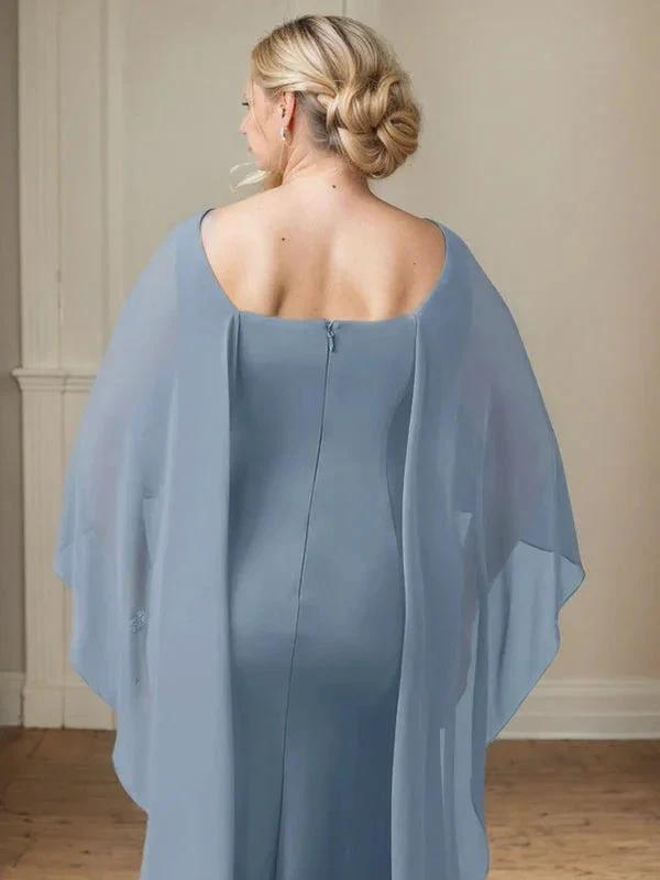 Sheath Scoop Floor-Length Chiffon Mother of the Bride Dress With Cascading Ruffles by Dreamylily