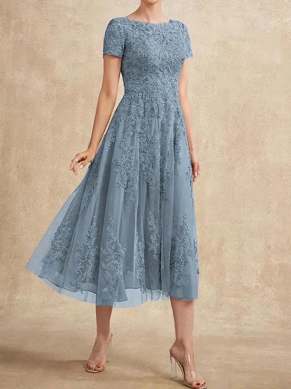 A-line Scoop Tea-Length Tulle Lace Mother of the Bride Dress by Dreamylily