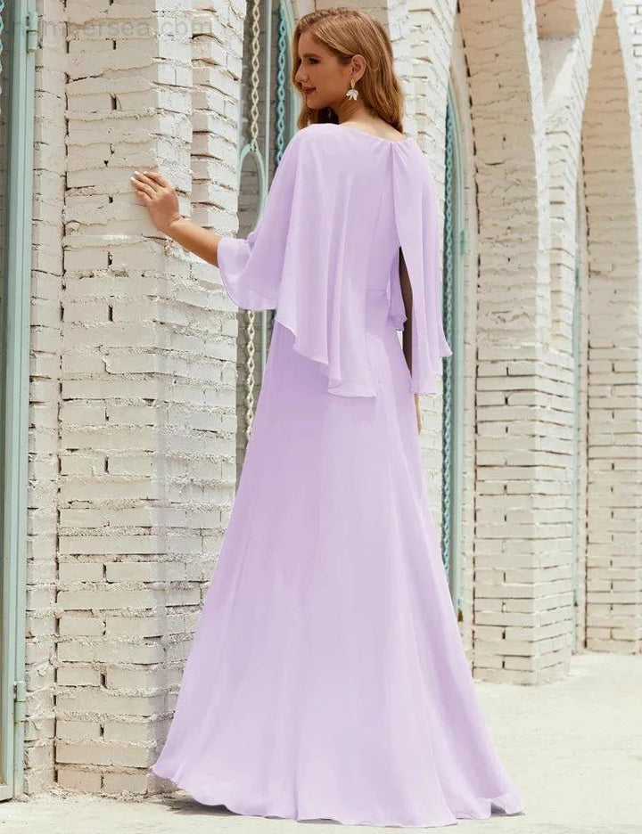 Sunnderly Bridesmaid Dress Women Long Sleeve V-Neck Chiffon Formal Wedding Party Dress SY28018 by numbersea