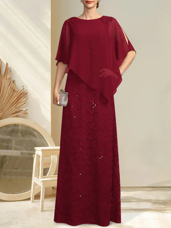 Sheath/Column Scoop Floor-Length Chiffon Lace Mother of the Bride Dress With Sequins Beading by Dreamylily
