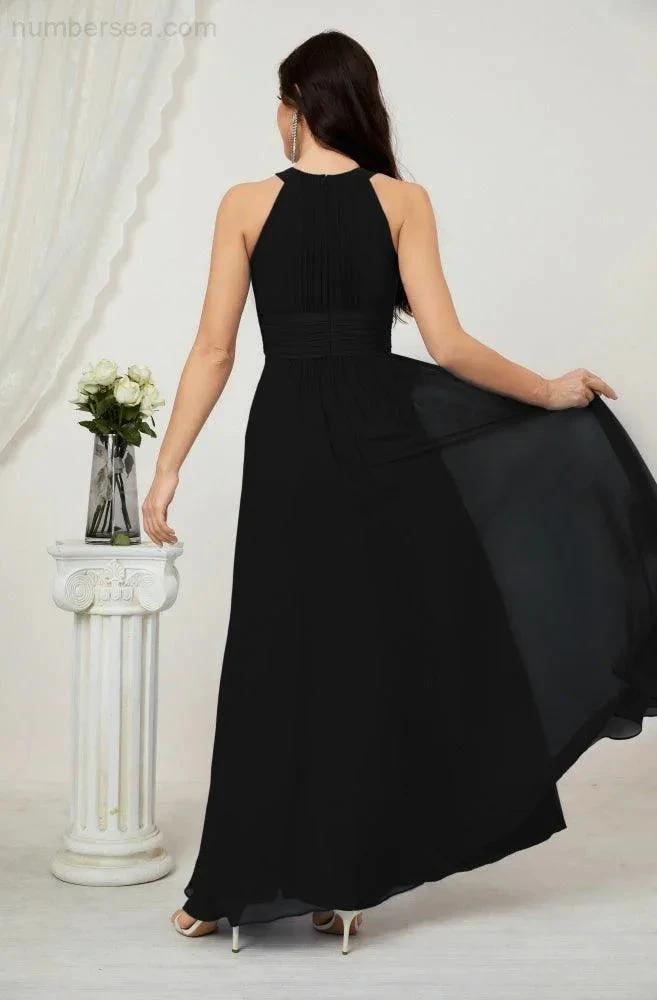 Numbersea Formal Party Gown Dress Chiffon Halter Long Sleeveless Bridesmaid Dresses 2802 by numbersea