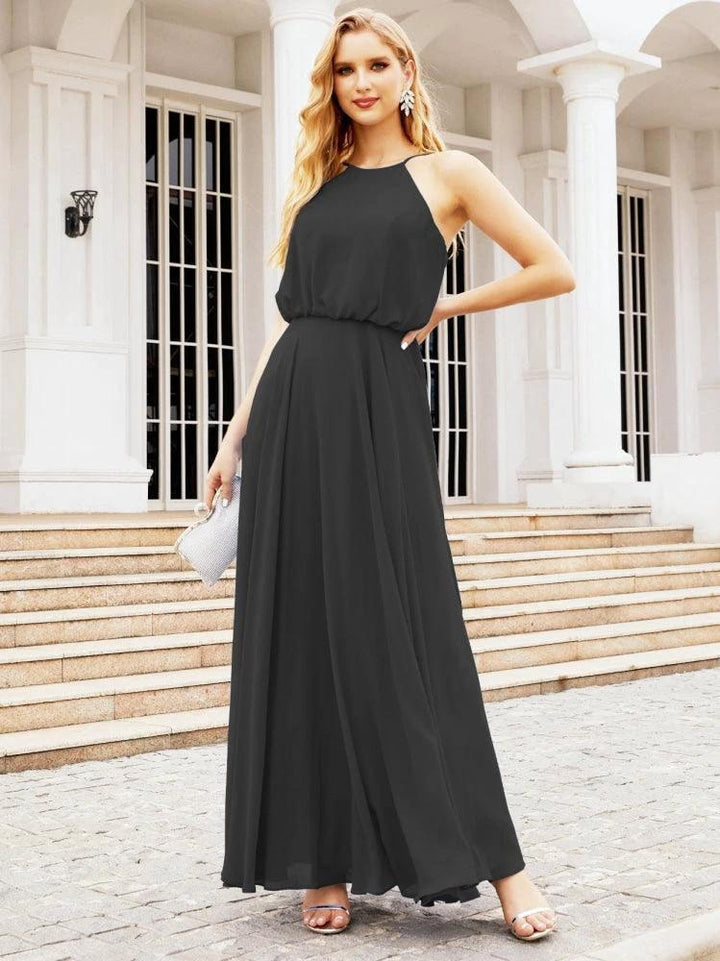 Numbersea Halter Long Bridesmaid Dresses Formal A line Juniors Dress 28029 by numbersea