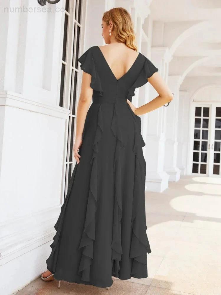 Ruffled Bridesmaid Dresses with Sleeves Long Formal Party Dress 28041 by numbersea