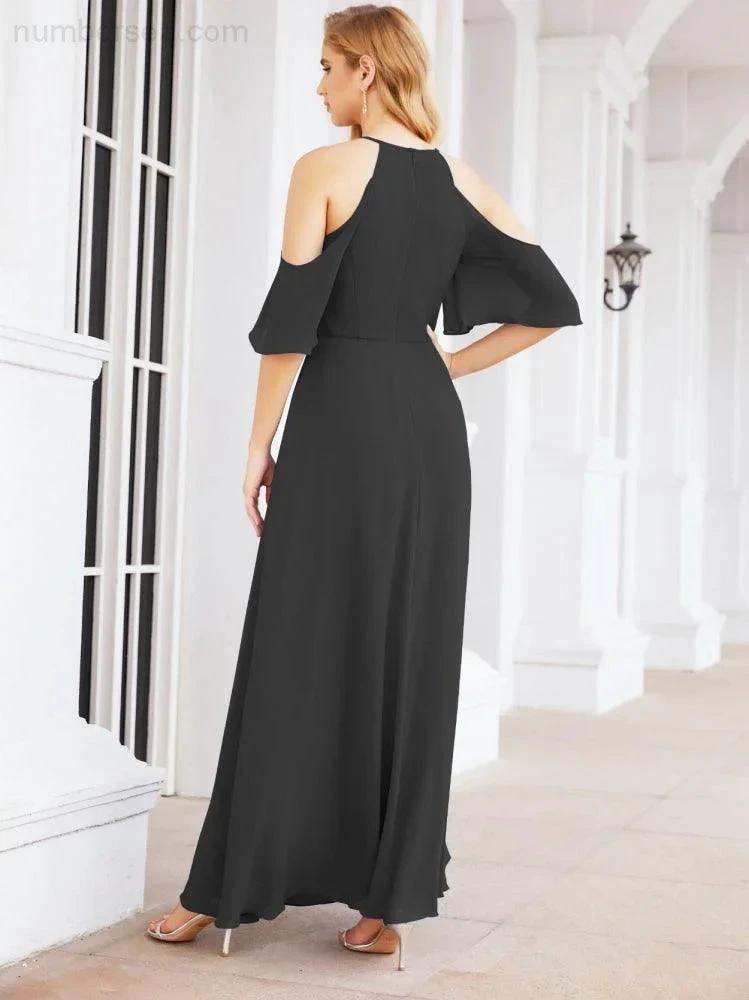 Numbersea Cold Shoulder Bridesmaid Dresses A-Line Long Formal Evening Gowns 28074 by numbersea