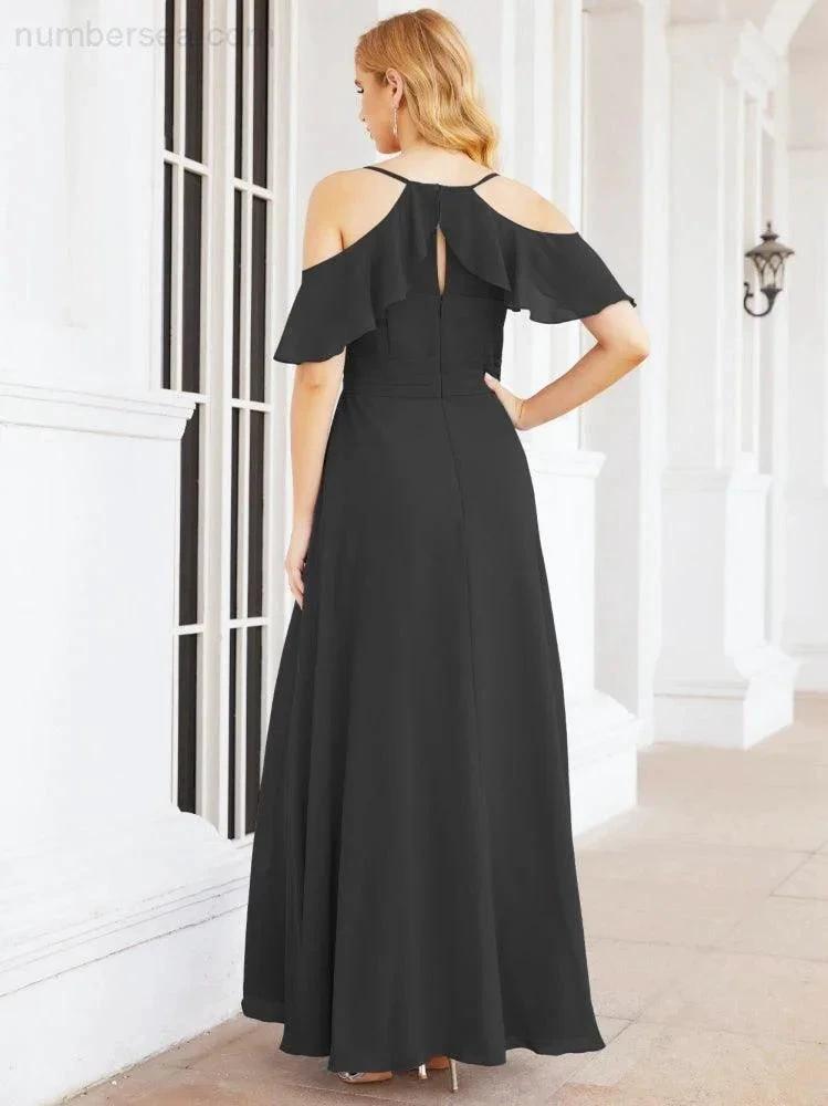 Numbersea Cold Shoulder Long Bridesmaid Dresses Side Slit Formal Prom Gowns Party Wedding 28070 by numbersea