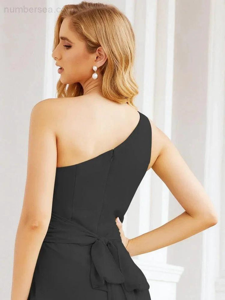Numbersea One Shoulder Bridesmaid Dresses Long Formal Prom Gowns 28048 by numbersea