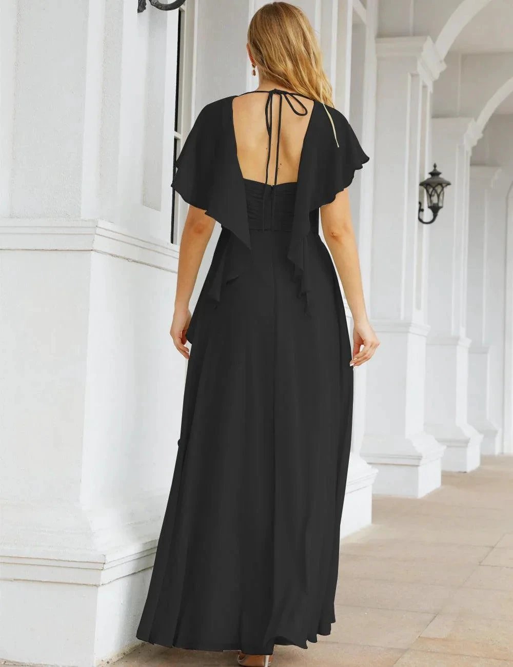 Numbersea Chiffon Bridesmaid Dresses Long Formal Evening Prom Mother of The Bride Dress with Flutter Sleeve SEA28040 by numbersea