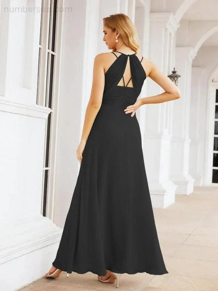 Numbersea Double Spaghetti Straps Bridesmaid Dresses for Women Long Formal Party Dress Side Split 28051 by numbersea