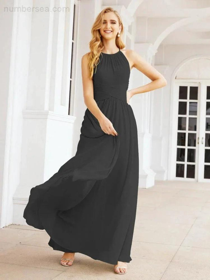 Numbersea Sleeveless Bridesmaid Dresses Long Prom Gown Zipper with Keyhole Back 28056 by numbersea