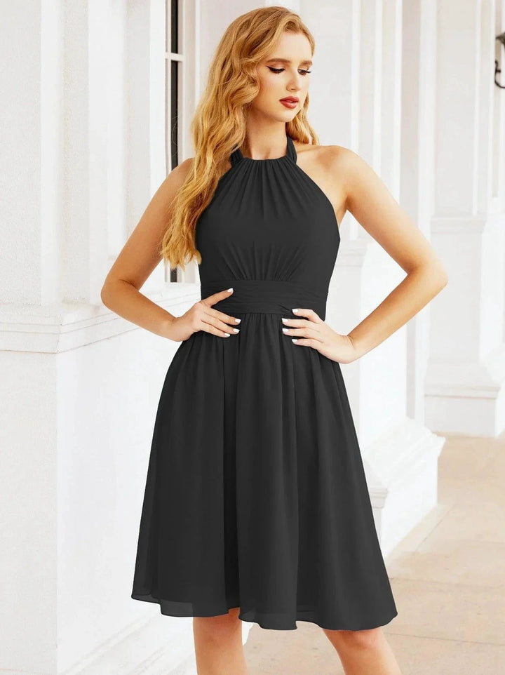 Numbersea Halter Chiffon Bridesmaid Dresses Short Sleeveless Formal Party Dress Open Back 28023 by numbersea
