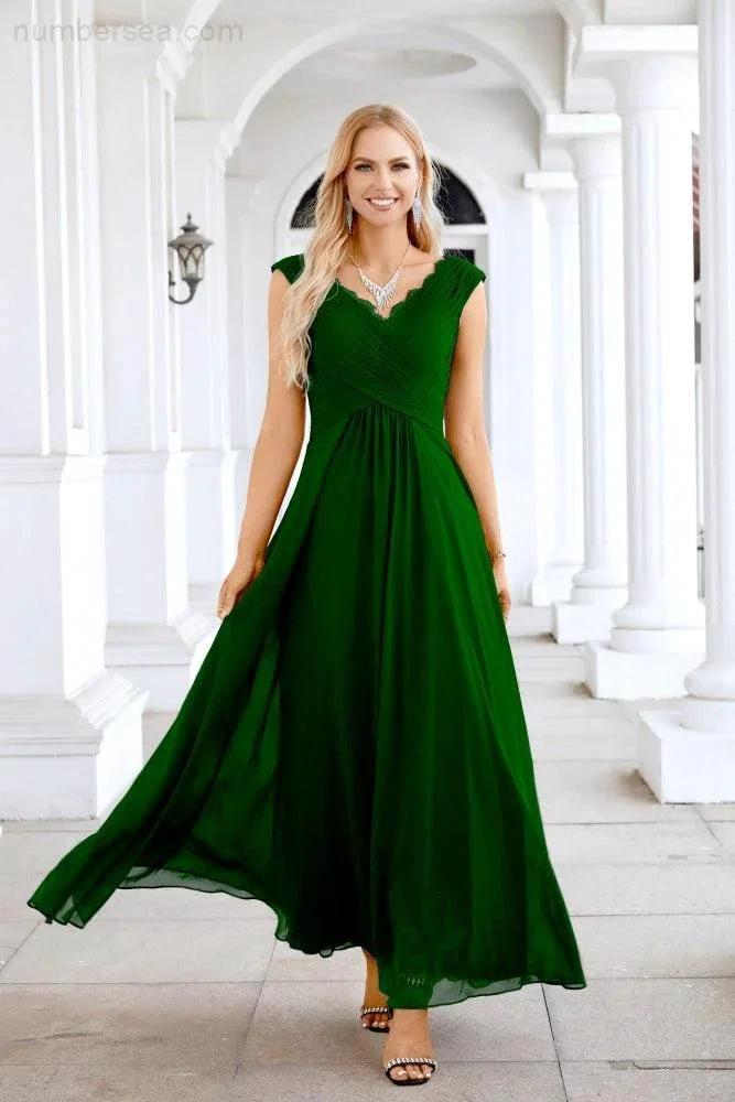 Ladies Chiffon V Neck Sleeveless Floor Length Bridesmaid Evening Dress Wedding Party Evening Dress 28126 by numbersea