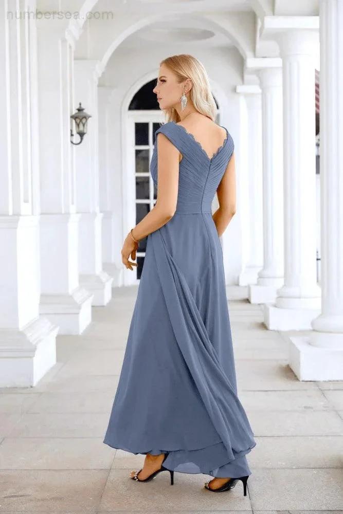 Ladies Chiffon V Neck Sleeveless Floor Length Bridesmaid Evening Dress Wedding Party Evening Dress 28126 by numbersea