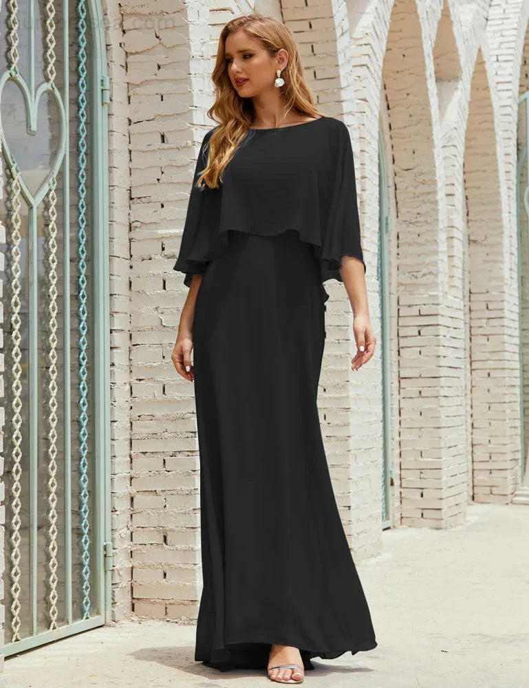 Sunnderly Bridesmaid Dress Women Long Sleeve V-Neck Chiffon Formal Wedding Party Dress SY28018 by numbersea