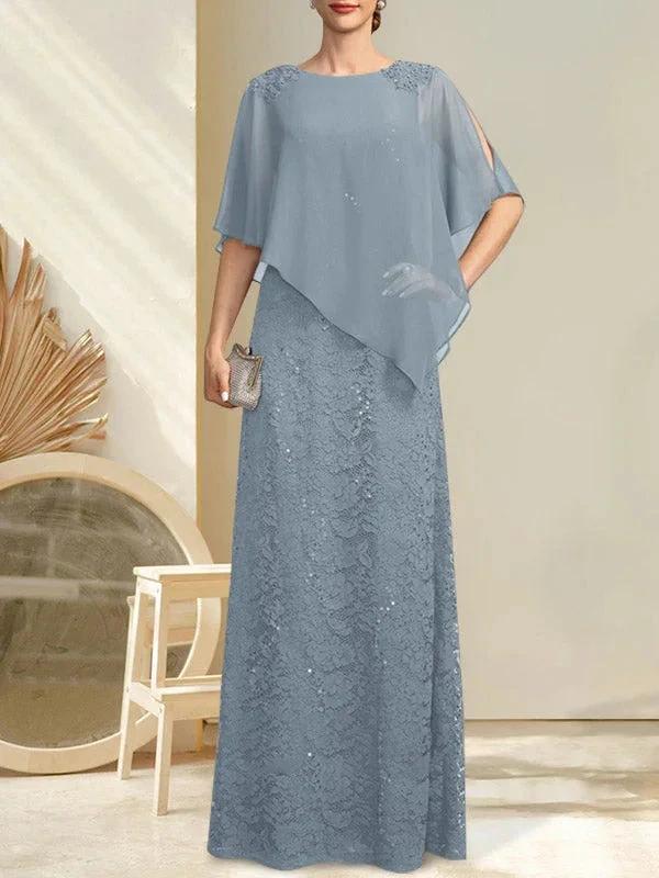Sheath/Column Scoop Floor-Length Chiffon Lace Mother of the Bride Dress With Sequins Beading by Dreamylily