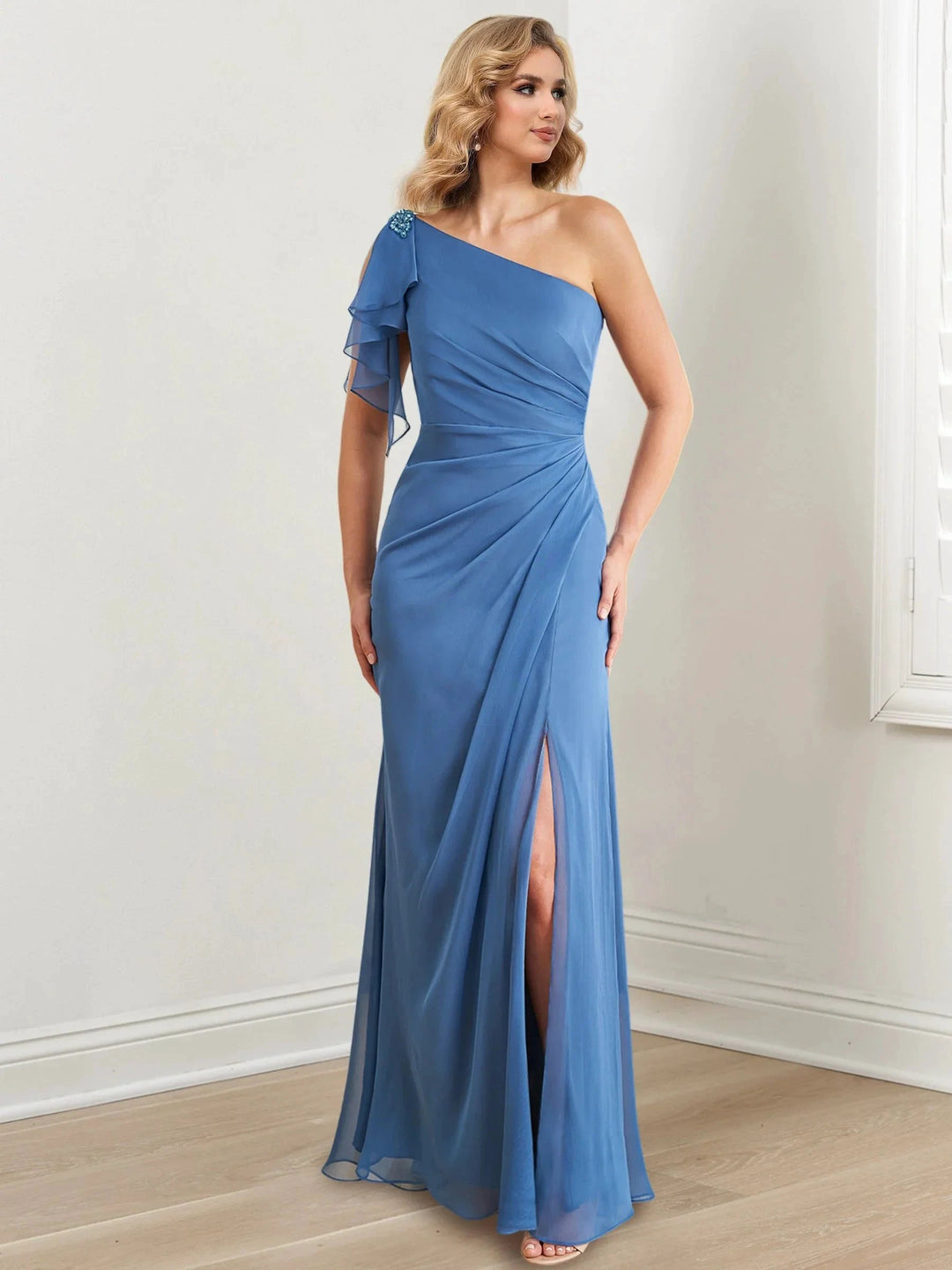 Sheath/Column One-Shoulder Floor-Length Mother of the Bride Dresses by Dreamylily