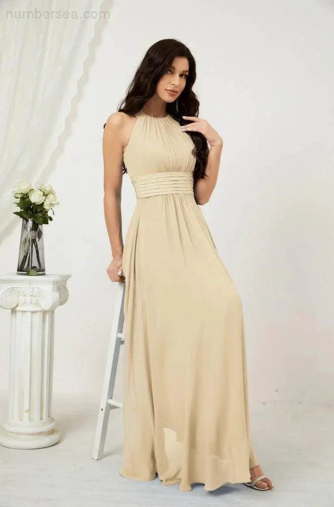 Numbersea Formal Party Gown Dress Chiffon Halter Long Sleeveless Bridesmaid Dresses 2802 by numbersea