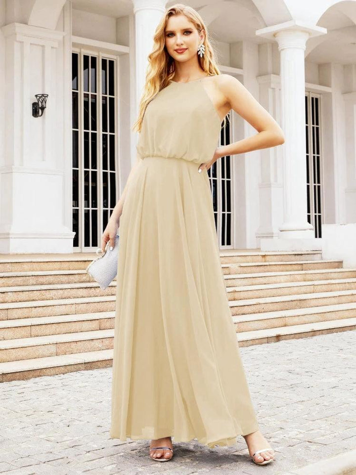 Numbersea Halter Long Bridesmaid Dresses Formal A line Juniors Dress 28029 by numbersea