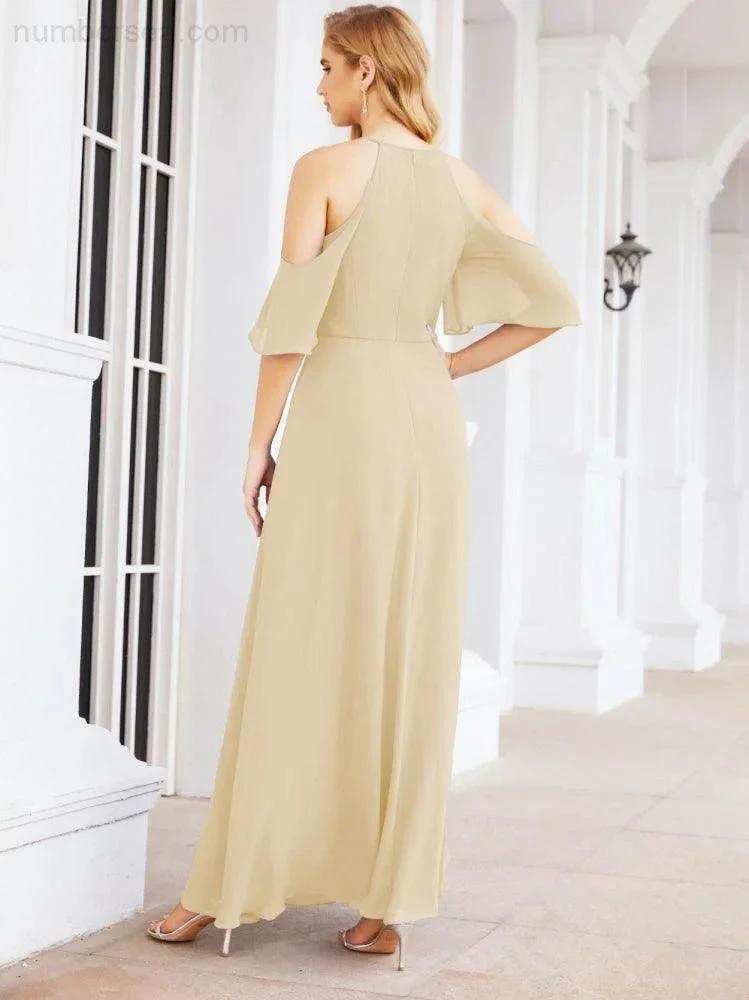 Numbersea Cold Shoulder Bridesmaid Dresses A-Line Long Formal Evening Gowns 28074 by numbersea