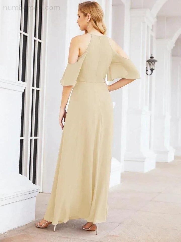Numbersea Cold Shoulder Bridesmaid Dresses A-Line Long Formal Evening Gowns 28074 by numbersea