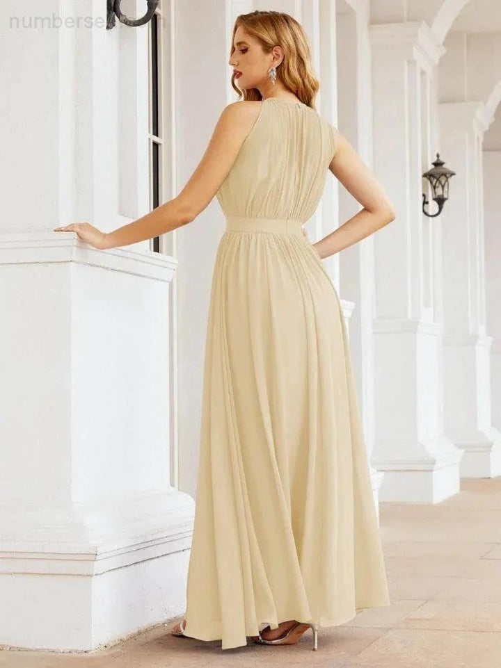 Numbersea Halter Bridesmaid Dress Empire Waist Formal Evening Prom Gown for Mother of The Bride 28030 by numbersea