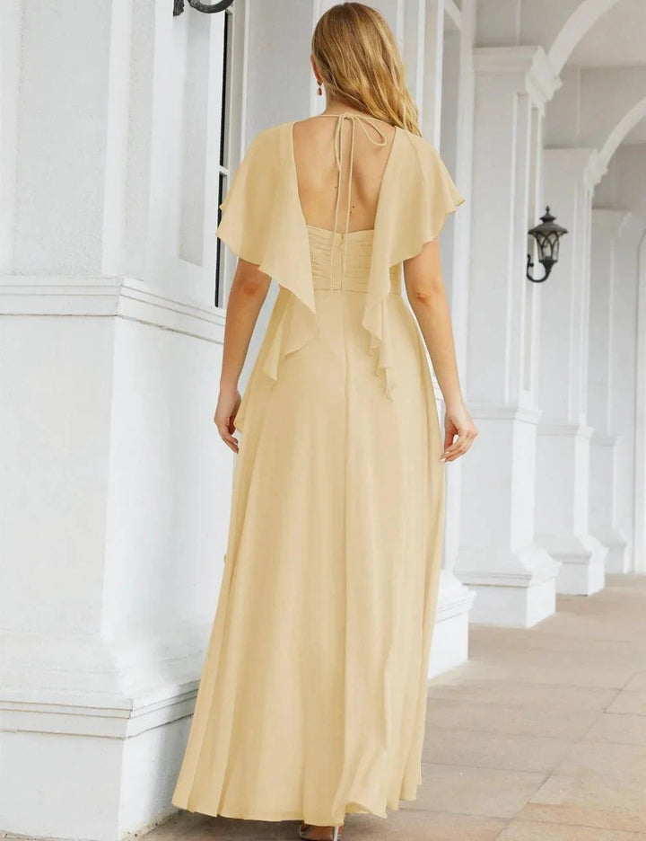 Numbersea Chiffon Bridesmaid Dresses Long Formal Evening Prom Mother of The Bride Dress with Flutter Sleeve SEA28040 by numbersea