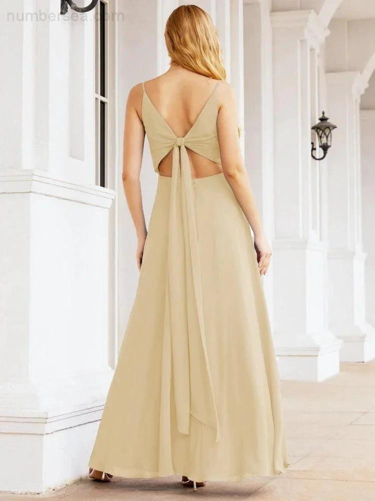 Numbersea Spaghetti Strap Bridesmaid Dresses V Neck Butterfly Back Fromal Evening Party Prom Gown 28036 by numbersea