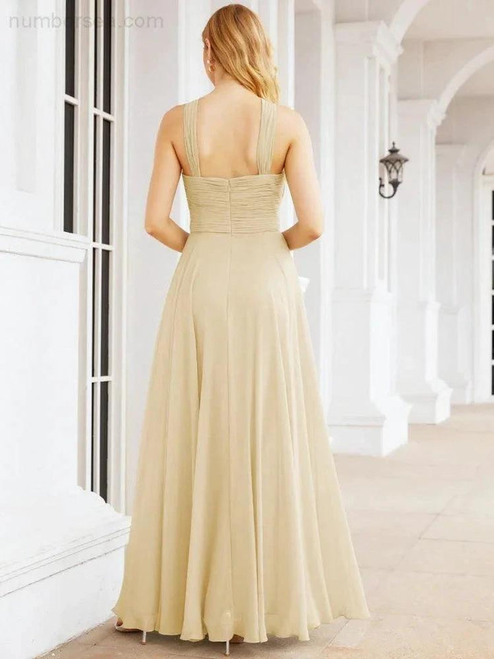 Numbersea Crisscross Halter Bridesmaid Dresses for Party Wedding Evening Prom Maxi Ball Gowns 28053 by numbersea