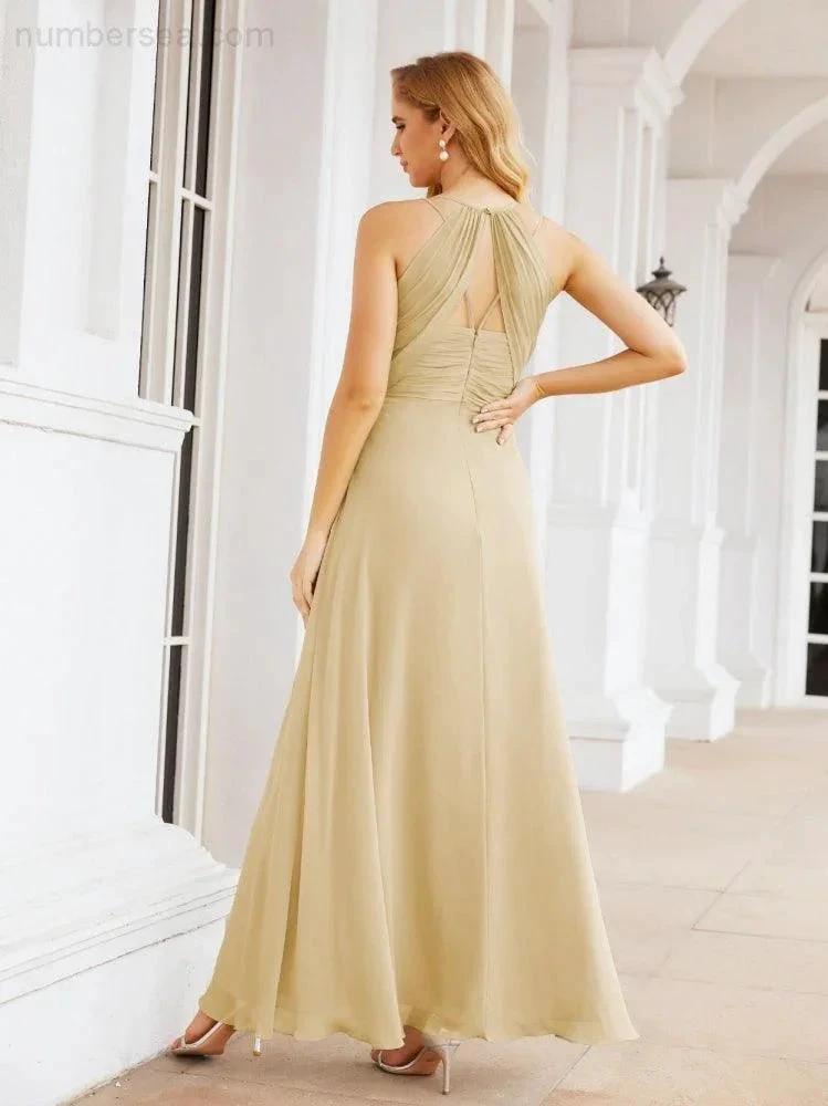 Numbersea Double Spaghetti Straps Bridesmaid Dresses for Women Long Formal Party Dress Side Split 28051 by numbersea