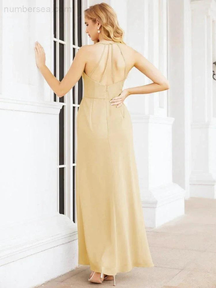 Numbersea Spaghetti Strap Bridesmaid Dresses V-Neck Long A-Line Formal Prom Gowns 28063 by numbersea