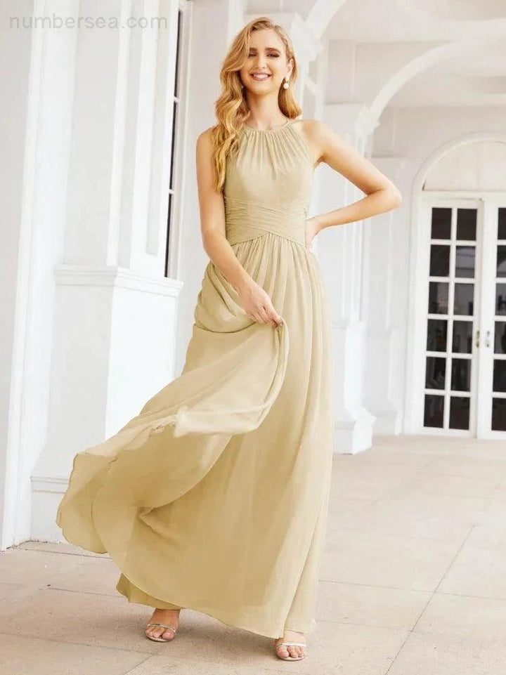 Numbersea Sleeveless Bridesmaid Dresses Long Prom Gown Zipper with Keyhole Back 28056 by numbersea
