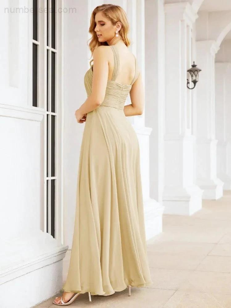 Numbersea Crisscross Halter Bridesmaid Dresses for Party Wedding Evening Prom Maxi Ball Gowns 28053 by numbersea