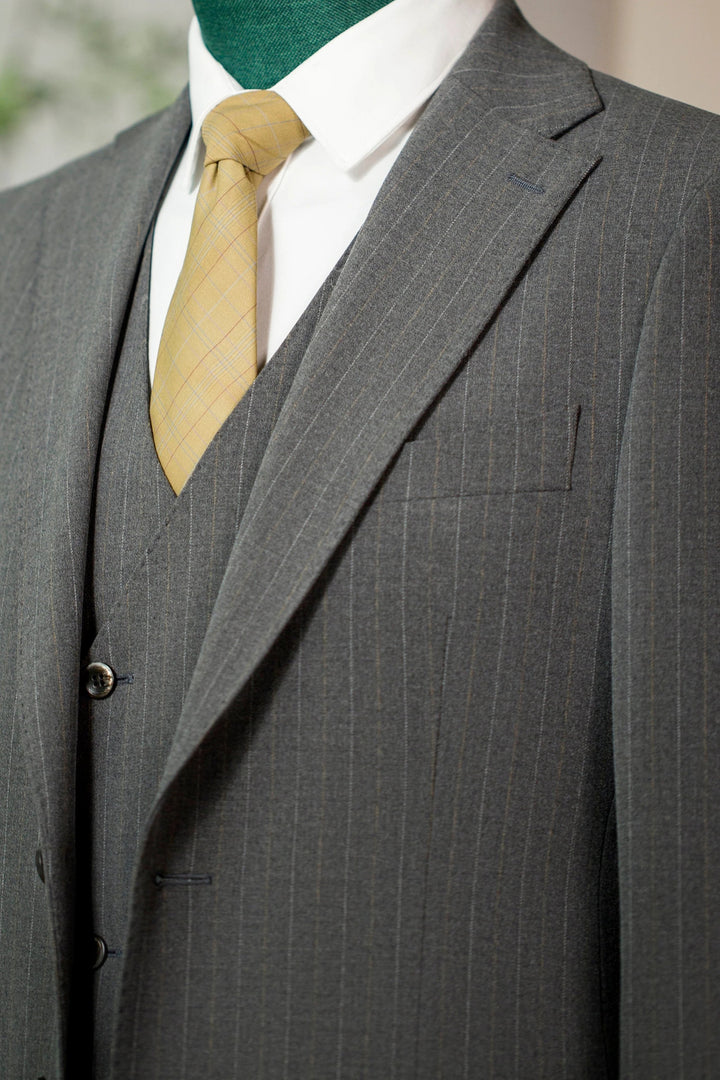 Three-Piece Pinstripe Wool Suit | Tailored Formal Groom &amp; Business Suit by 男装