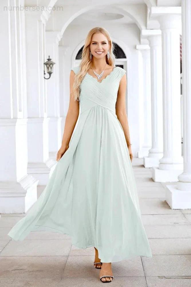 Ladies Chiffon V Neck Sleeveless Floor Length Bridesmaid Evening Dress Wedding Party Evening Dress 28126 by numbersea